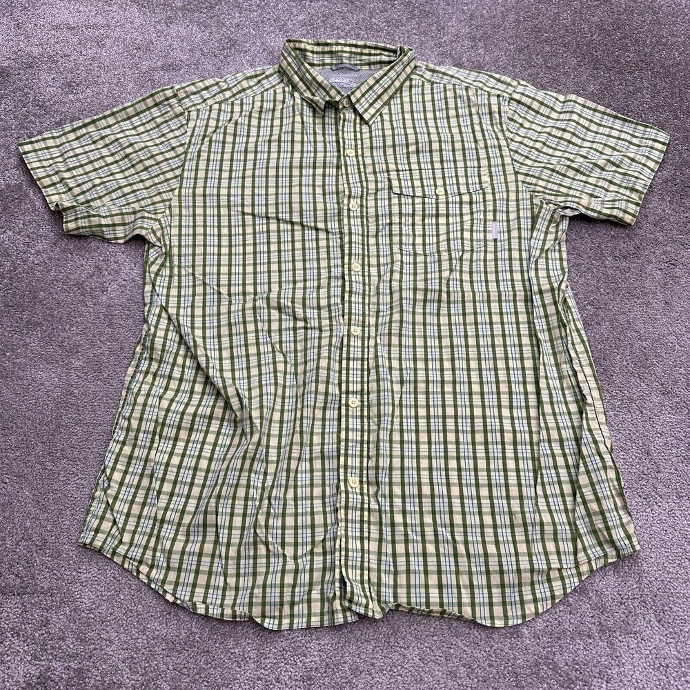 Columbia Omni Wick Shirt Mens XL Green Blue Plaid Short Sleeve Fishing Outdoor